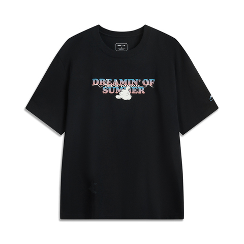 LI-NING李宁2025中性短袖文化衫针织无领短TAHSV635-3