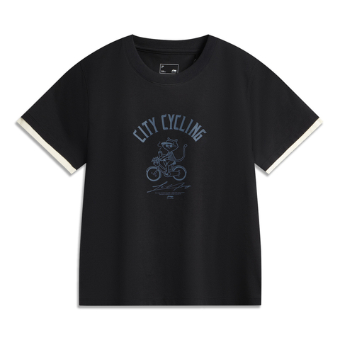 LI-NING李宁2025女子短袖文化衫针织无领短TAHSV732-3