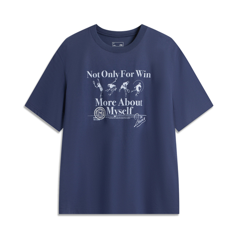 LI-NING李宁2025男子短袖文化衫针织无领短TAHSV477-3