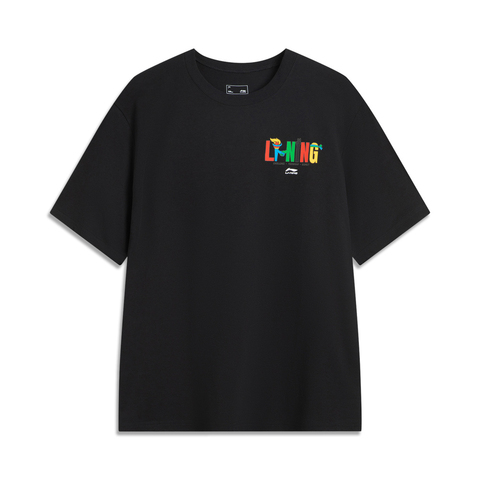 LI-NING李宁2025中性短袖文化衫针织无领短TAHSVE83-1