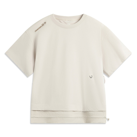 LI-NING李宁2025女子短袖T恤针织无领短TATSV638-1