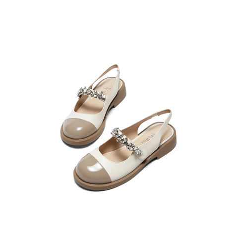 millie's/妙丽2023夏牛皮时尚镶钻一字带玛丽珍女凉鞋WRW30BH3