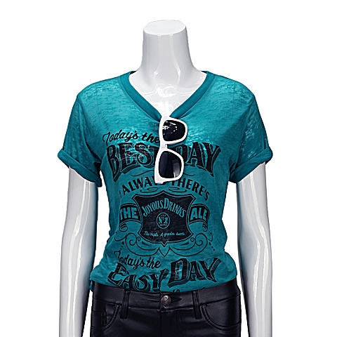 MOUSSY 专柜同款 女款绿色印花短袖T恤0106AQ90-5110