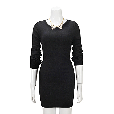 MOUSSY 专柜同款 女款黑色露背针织连衣裙0106SA70-0910