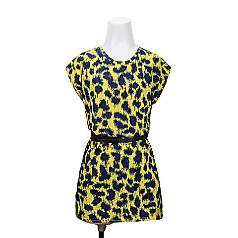 MOUSSY 专柜同款 女款黄色印花宽松连衣裙0106AT80-5720