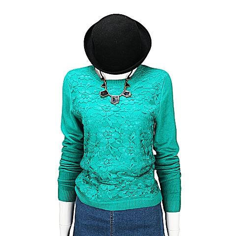 MOUSSY 专柜同款 女款绿色蕾丝编织衫0106SY70-0160