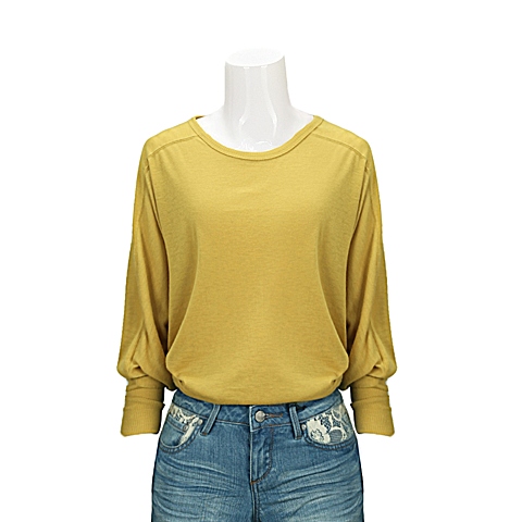 MOUSSY 专柜同款 女款姜黄色蝙蝠袖圆领针织衫0106SA80-0950
