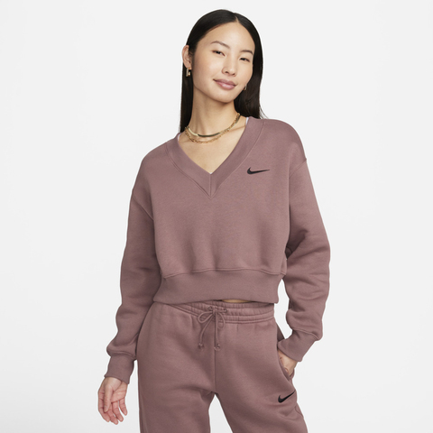 NIKE耐克2024女子AS W NSW PHNX FLC CROP VNECK针织套头衫FN3652-208