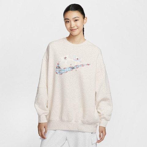 NIKE耐克2025女子AS W NSW FLC OS LONG CREW GCEL针织无帽卫衣IO0487-141