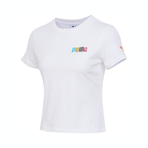 puma彪马2025女子女子-GRAPHIC PUMA PT Logo Tee W-彪马白针织无领短T63298502