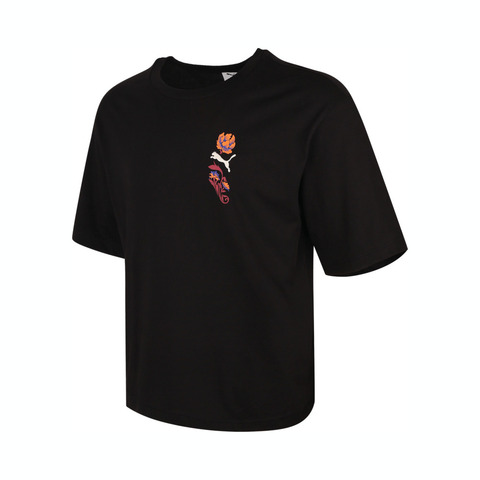 puma彪马2025男子男子-FLORAL SPORT Graphic Boxy Tee-黑色针织无领短T63334901