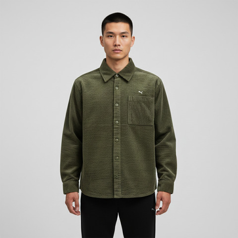 puma彪马2025中性中性-PLUSHVILLE Shirt-橄榄绿短袖衬衫63350281