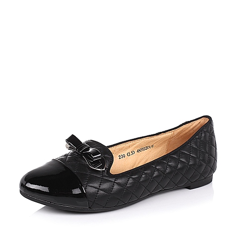 senda森达秋季黑蜡羊黑漆牛皮女皮鞋4kr02cq3