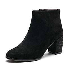 Senda/森达冬季专柜同款时尚优雅女短靴粗高跟VBE42DD7