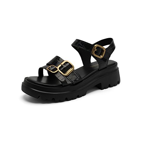 森达2021夏季新款幻彩石头纹时尚清爽厚底休闲女凉鞋Z1201BL1