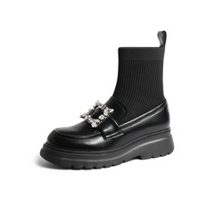森达气质袜靴女2022冬季新款商场同款水钻厚底中筒靴SFX01DZ2