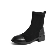 森达舒适弹力靴女2022冬季新款商场同款时尚休闲中筒靴SFW01DZ2