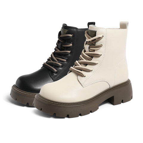 森达潮流马丁靴女2022冬季新款商场同款时尚粗跟短皮靴SHQ01DD2
