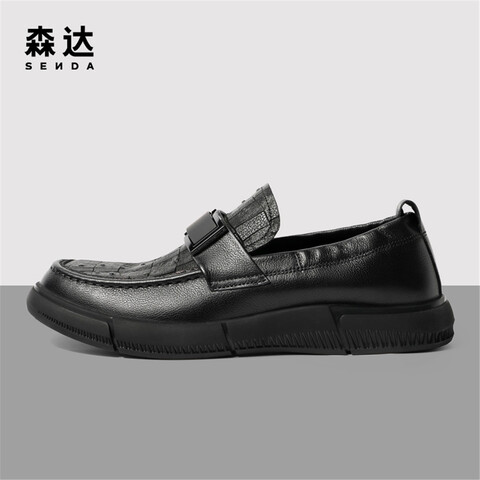 森达时尚休闲皮鞋男2023春季新款商场同款舒适一脚蹬单鞋1GA01AM3