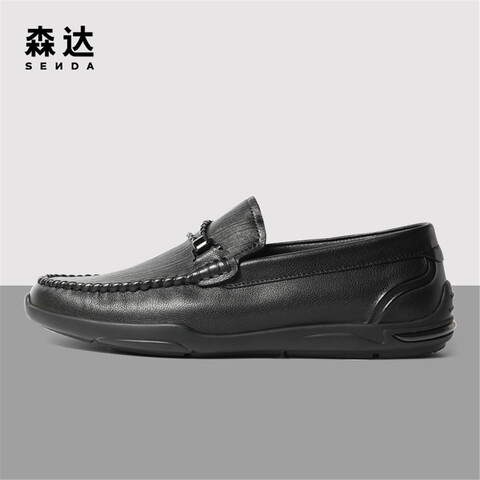 森达时尚休闲皮鞋男2023春季新款商场同款舒适一脚蹬单鞋1GR01AM3