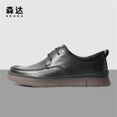 森达简约休闲皮鞋男2023夏季新款商场同款打孔透气舒适单鞋1GY02BM3