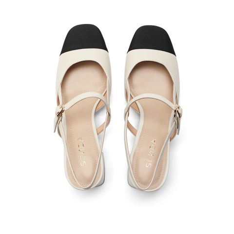 森达气质皮凉鞋女春商场同款通勤粗跟后空SND01BH3