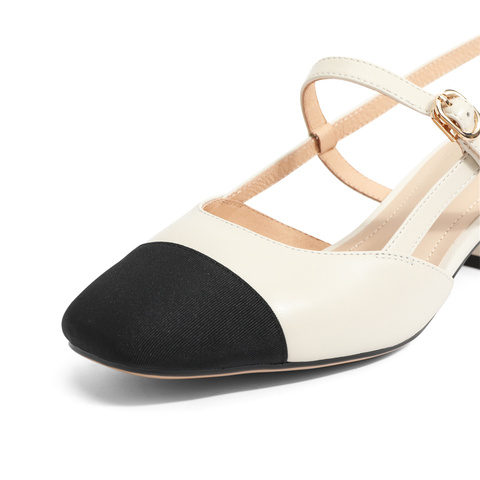 森达气质皮凉鞋女春商场同款通勤粗跟后空SND01BH3