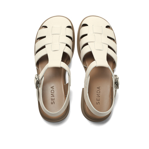 森达复古罗马鞋女2023夏季新款商场同款时尚猪笼鞋粗跟凉鞋SNR01BL3