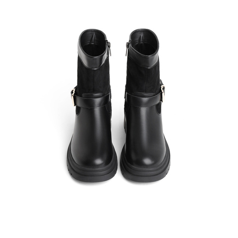 森达潮流时装靴女2023冬季新款时尚拼接皮带扣厚底休闲短靴ZTD04DD3