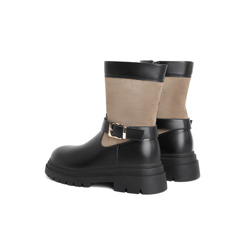 森达潮流时装靴女2023冬季新款时尚拼接皮带扣厚底休闲短靴ZTD04DD3