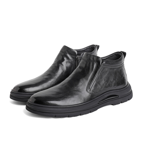 森达时尚皮靴男2023冬季新款商场同款简约复古休闲短靴1KF02DD3