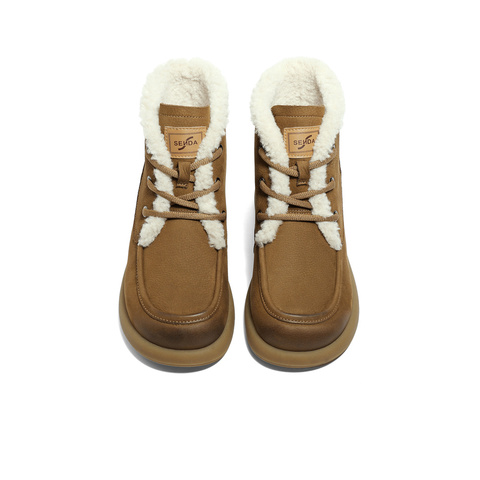 森达户外雪地靴女2023冬季新款商场同款保暖毛绒休闲短靴SRZ01DD3