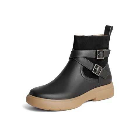 森达潮流时装靴女2023冬季新款商场同款时尚皮带扣休闲短靴STF01DD3