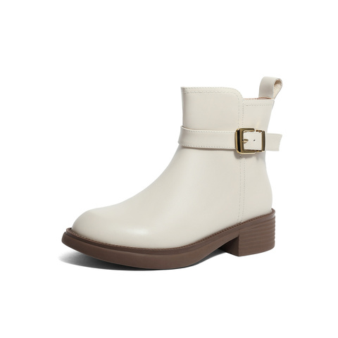 森达简约时装靴女2023冬季新款时尚皮带扣舒适休闲短靴WPZ36DD3
