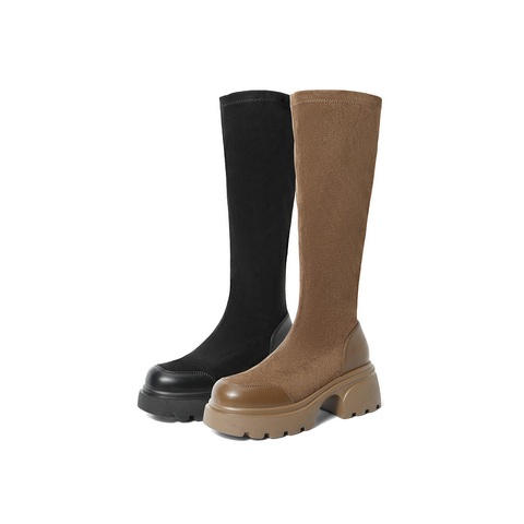 森达弹力靴女冬拼接骑士长筒靴ZTD40DG3