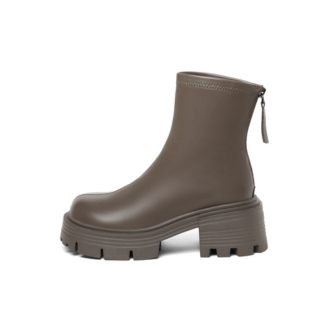 森达显瘦弹力靴女2023冬季新款商场同款美拉德粗跟短靴SWJ01DD3