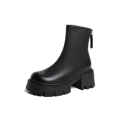 森达显瘦弹力靴女2023冬季新款商场同款美拉德粗跟短靴SWJ01DD3