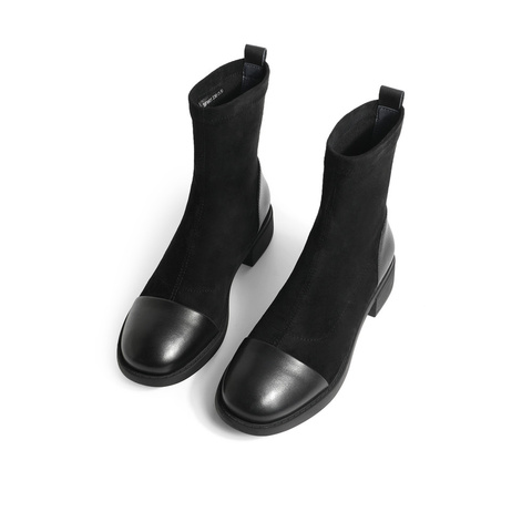 森达舒适弹力靴女2023冬季新款商场同款时尚休闲中筒靴SFW01DZ2