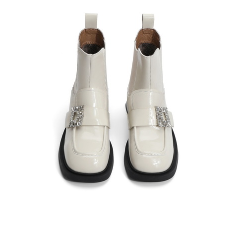森达时尚切尔西靴女2023冬季新款水钻圆头厚底粗跟短靴ZTD50DD3