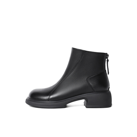 森达气质时装靴女2023冬季新款商场同款软面粗跟休闲短靴SYC01DD3