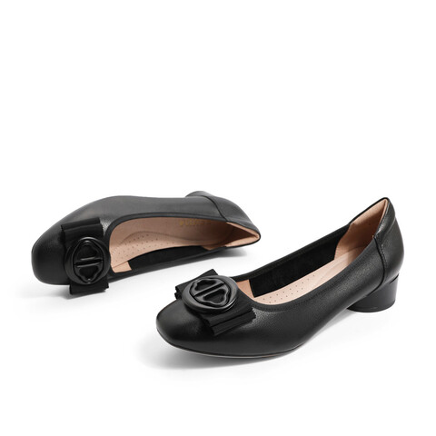 森达简约皮鞋女2023春新款商场同款通勤粗跟浅口单鞋4GA06AQ3