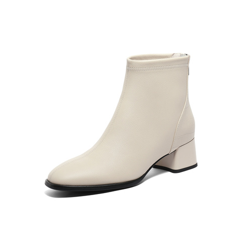 森达气质时装靴女2023冬季新款商场同款时尚粗跟显瘦短靴4MH43DD3