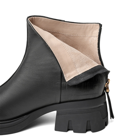 森达气质短靴女2023冬新商场同款石头纹粗跟后拉链时装靴4QN40DD3