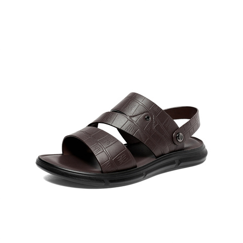 森达皮凉鞋男夏新商场同款沙滩休闲平底拖鞋男士1IE01BL3