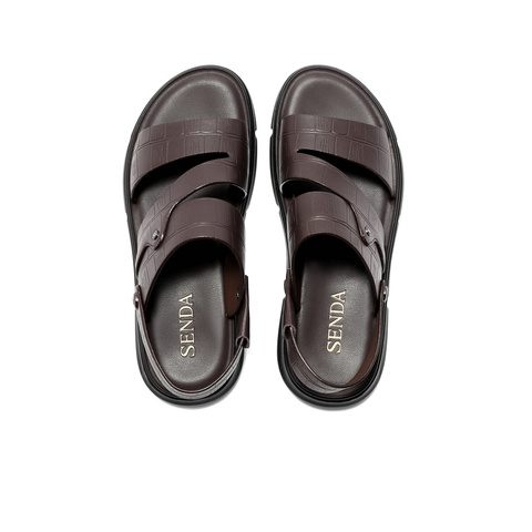 森达皮凉鞋男夏新商场同款沙滩休闲平底拖鞋男士1IE01BL3