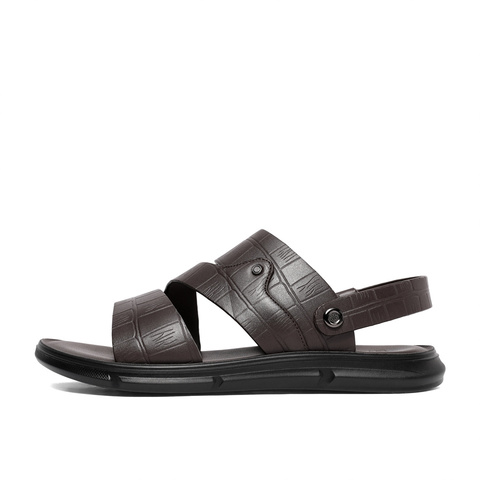 森达皮凉鞋男夏新商场同款沙滩休闲平底拖鞋男士1IE01BL3