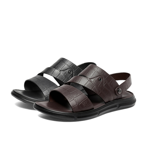 森达皮凉鞋男夏新商场同款沙滩休闲平底拖鞋男士1IE01BL3