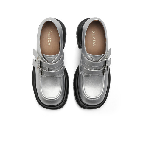 森达牛津鞋女2024春季新款潮流皮带扣厚底显高休闲单鞋ZTA30AM4