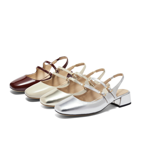 森达玛丽珍鞋女款2024新款夏包头粗跟休闲凉鞋ZBB82BH4