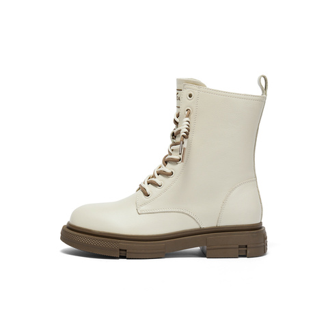 森达马丁靴女款2024冬新款商场同款时尚机车风中筒皮靴XEC01DZ4